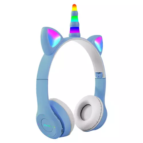 Unicorn Işıklı Çocuk Kulaklık Mavi