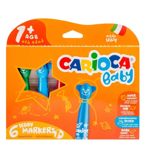 Carioca Baby Yıkanabilir Keçeli Boya Kalemi Teddy Markers 6 Renk