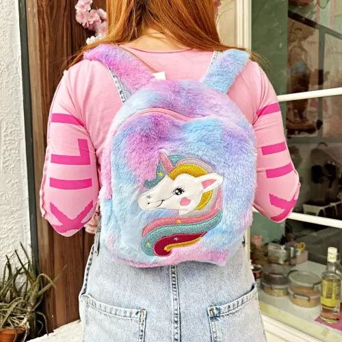 Pastel Peluş Sırt Çantası - Unicorn