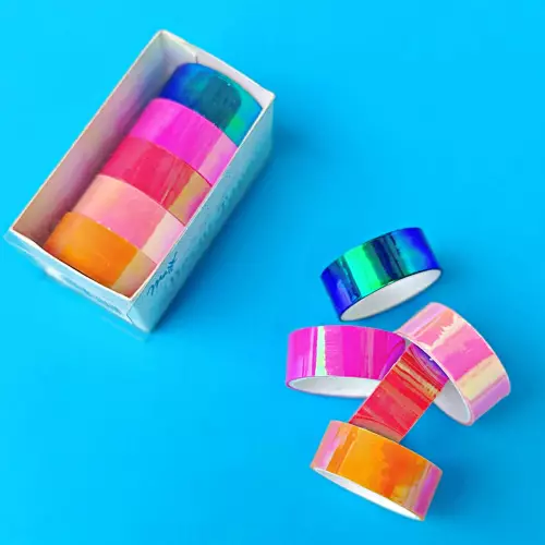 Parlak Metalik Kağıt Washi Tape Bant 5li Kutu