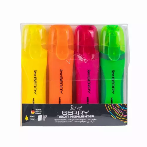 Serve Berry Fosforlu İşaretleme Kalemi - 4Lü Neon Renkler