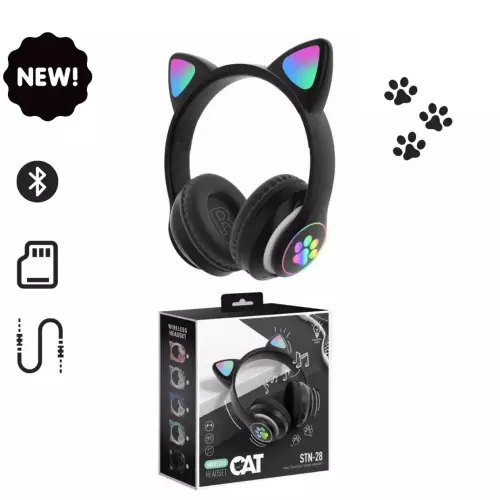 Kedi Kulaklı Işıklı Çocuk Kulaklık Siyah