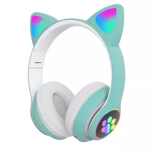 Kedi Kulaklı Işıklı Çocuk Kulaklık Yeşil